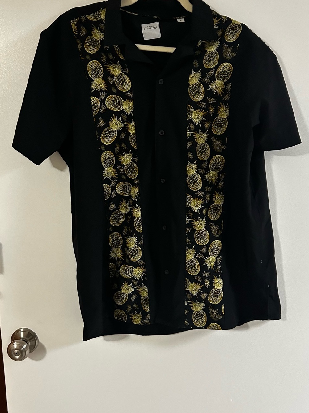 Essex Crossing Hawaiian Shirt Mens L Black Gold Pineapple Tiki Aloha Button Up